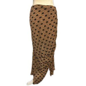 free people tan black Floral Print Side Ruched Maxi skirt Medium
